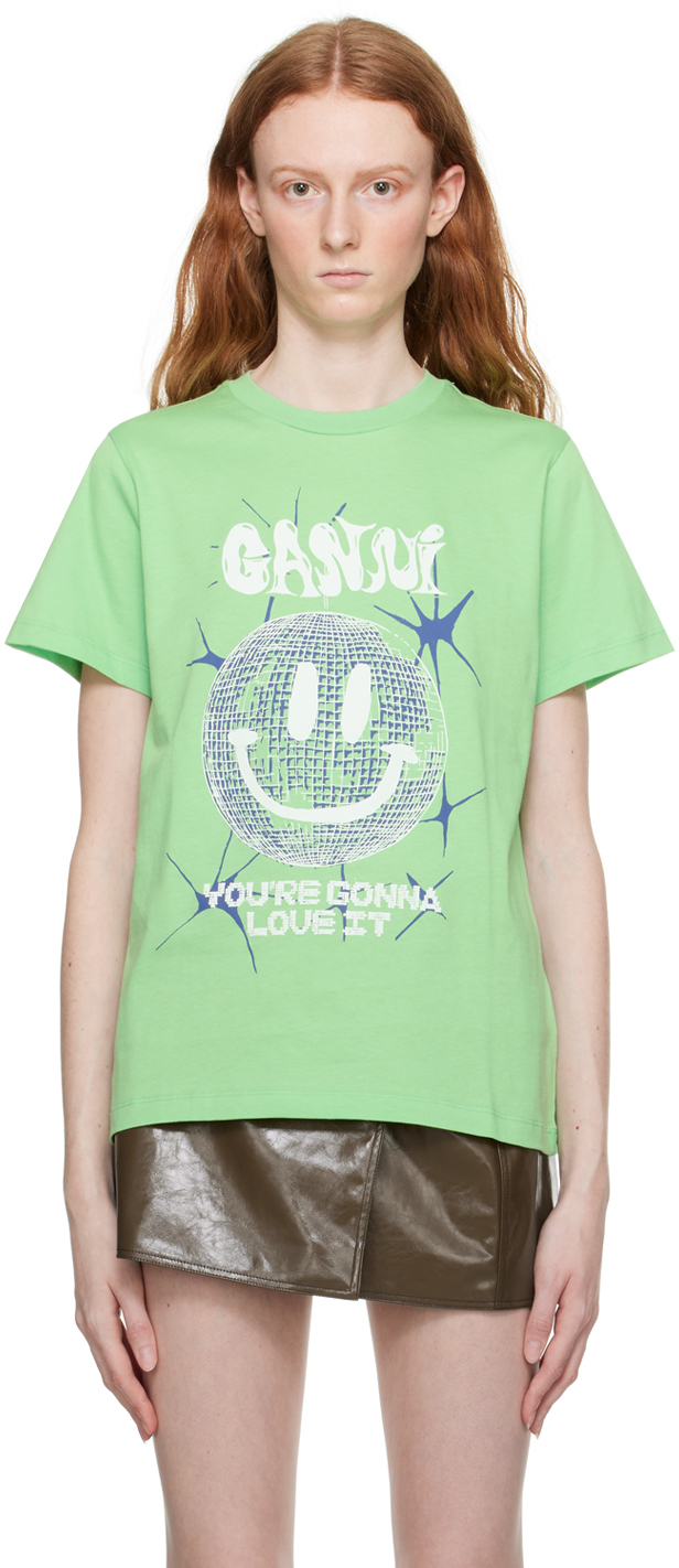 GANNI Green Smiley T-Shirt