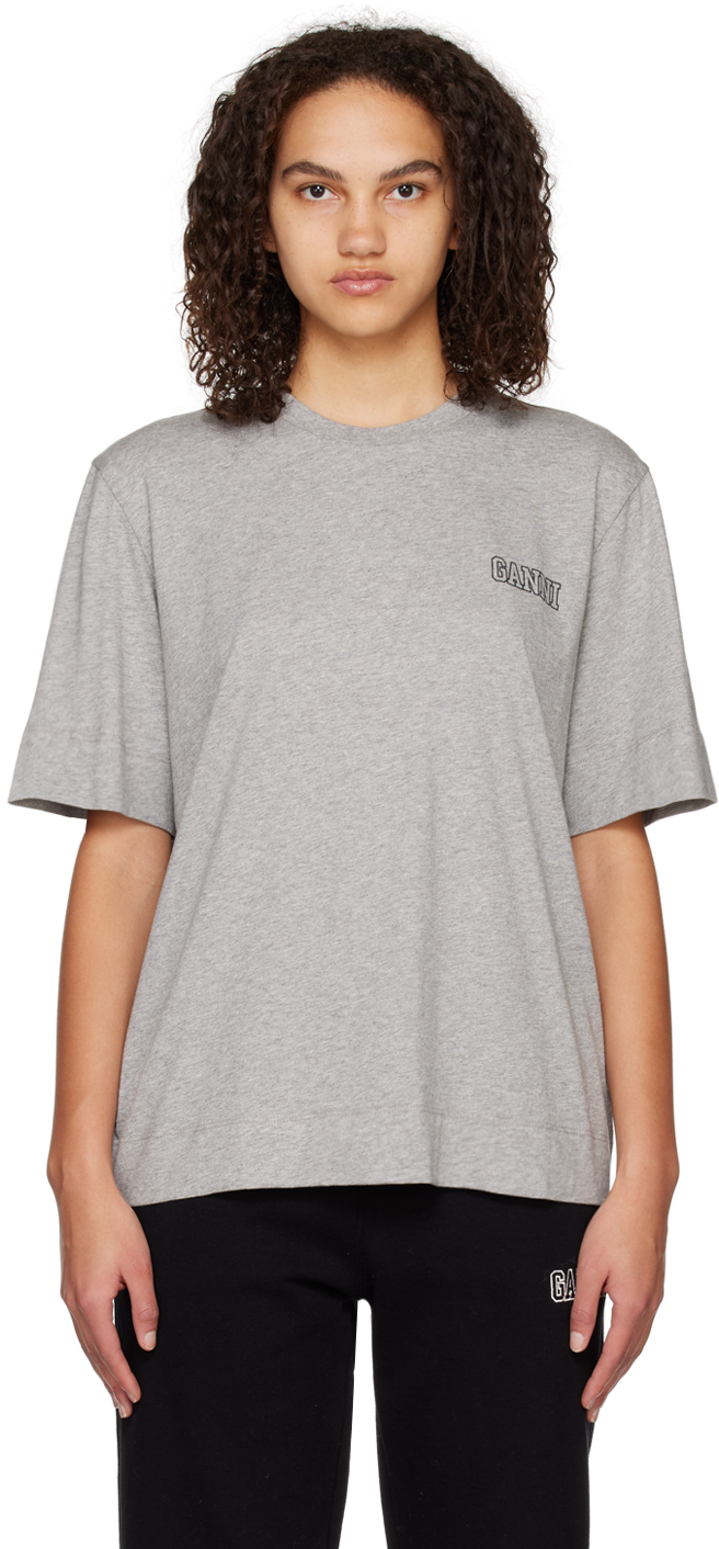 GANNI: Gray Crewneck T-Shirt | SSENSE