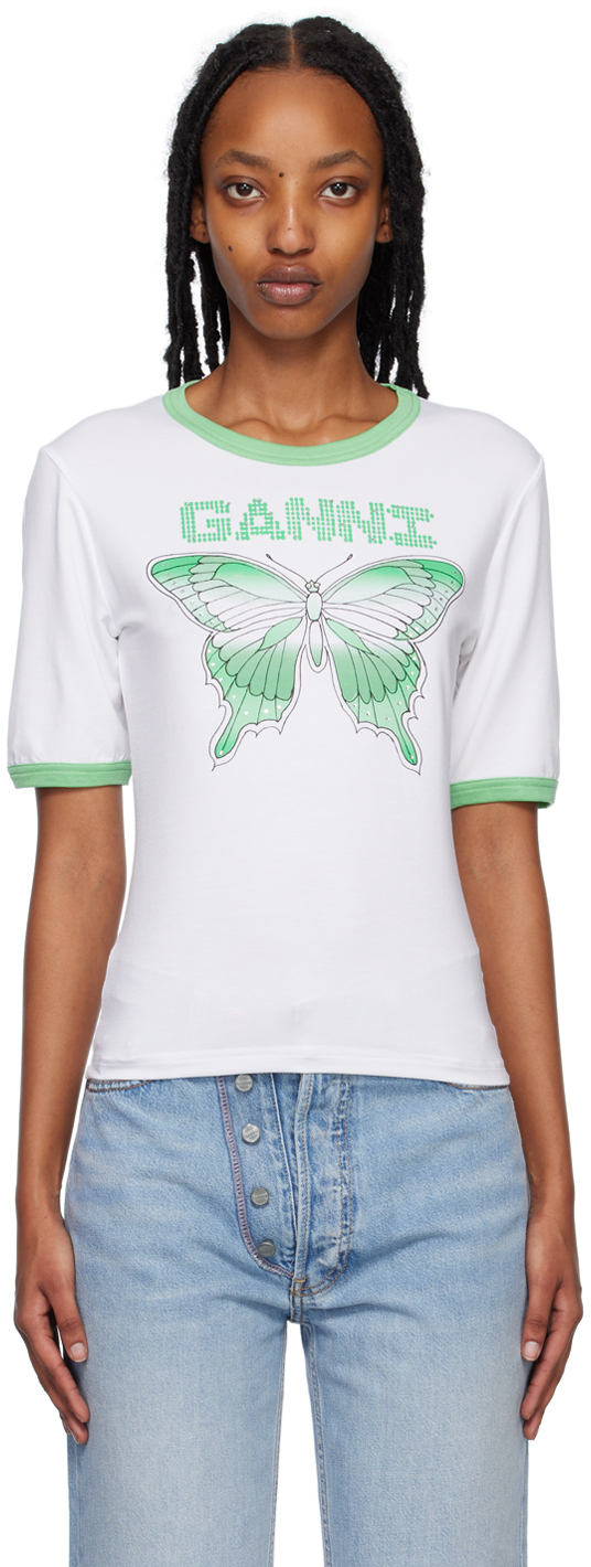Ganni Ssense Exclusive White Butterfly T-shirt In 151 Bright White