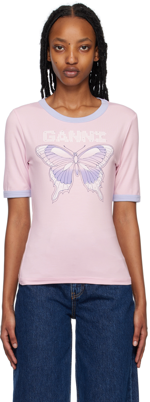 Ganni Ssense Exclusive Pink Butterfly T-shirt In 428 Light Lilac