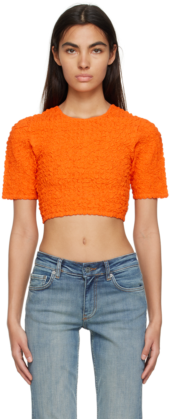 Ganni Orange Cropped T-shirt In 860 Vibrant Orange