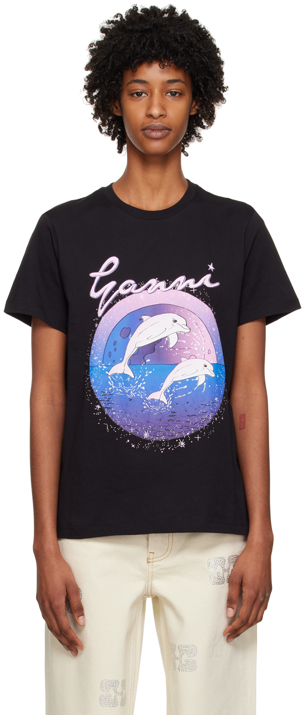 Shop Ganni Black Dolphin T-shirt In T3591 Black