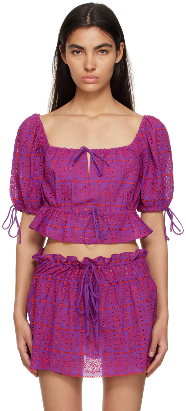 GANNI PURPLE CROPPED BLOUSE