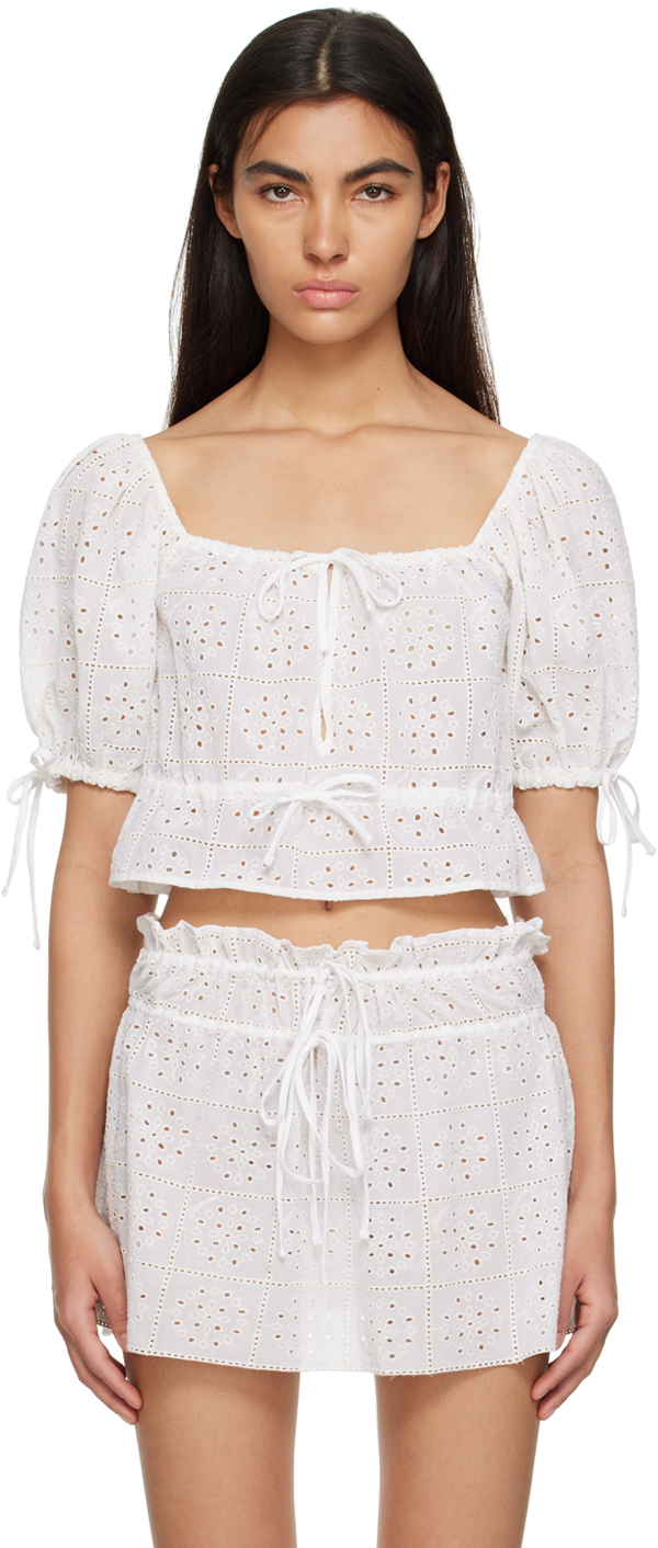 Ganni White Cropped Blouse