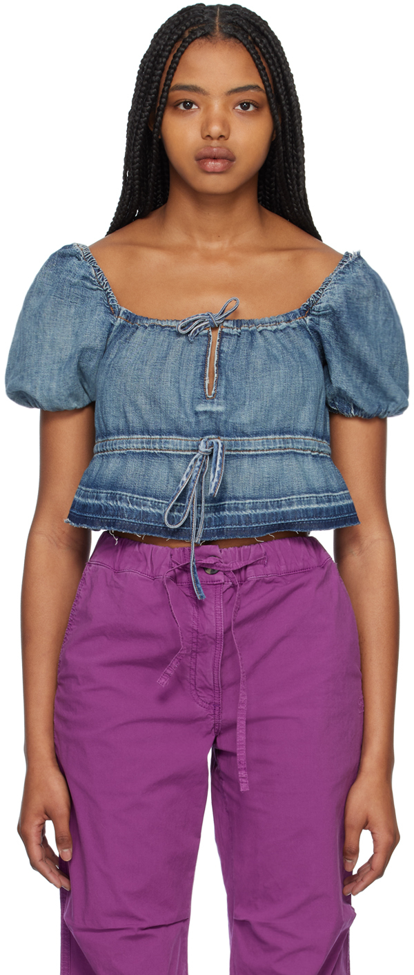 トップス GANNI/Tint Edge Denim Puff Sleeve Top GANNI Women's' Tint Edge Denim Puff Sleeve Top in Blue | LN-CC®
