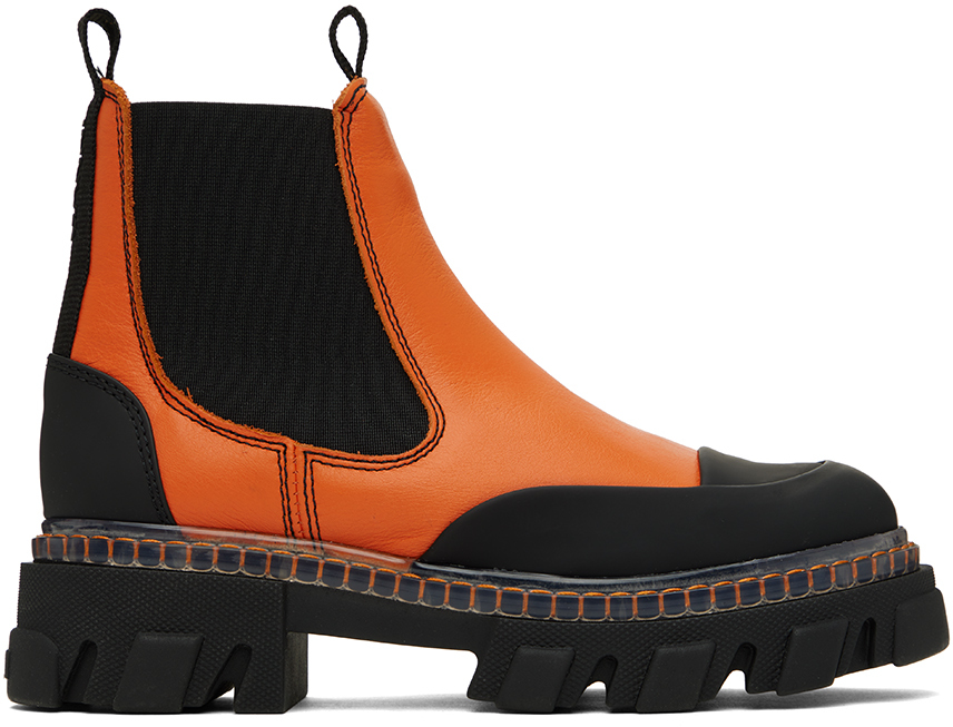 Orange Cleated Low Chelsea Boots