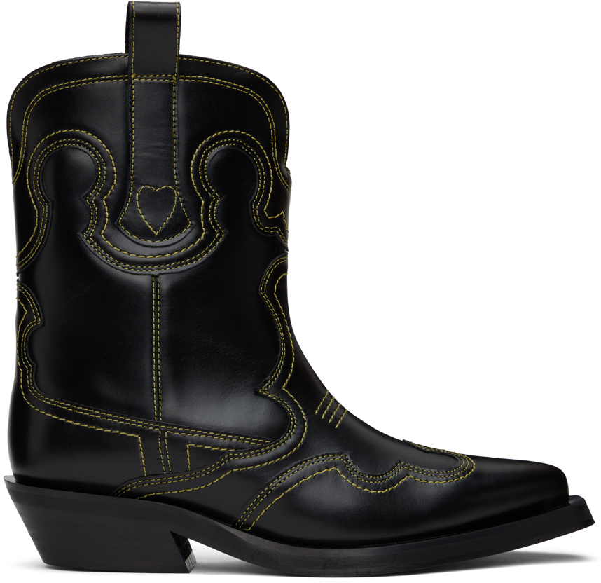 ganni boots black yellow