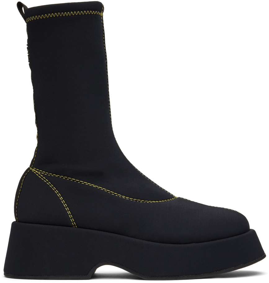 Shop Ganni Black Retro Flatform Sock Boots In 099 Black