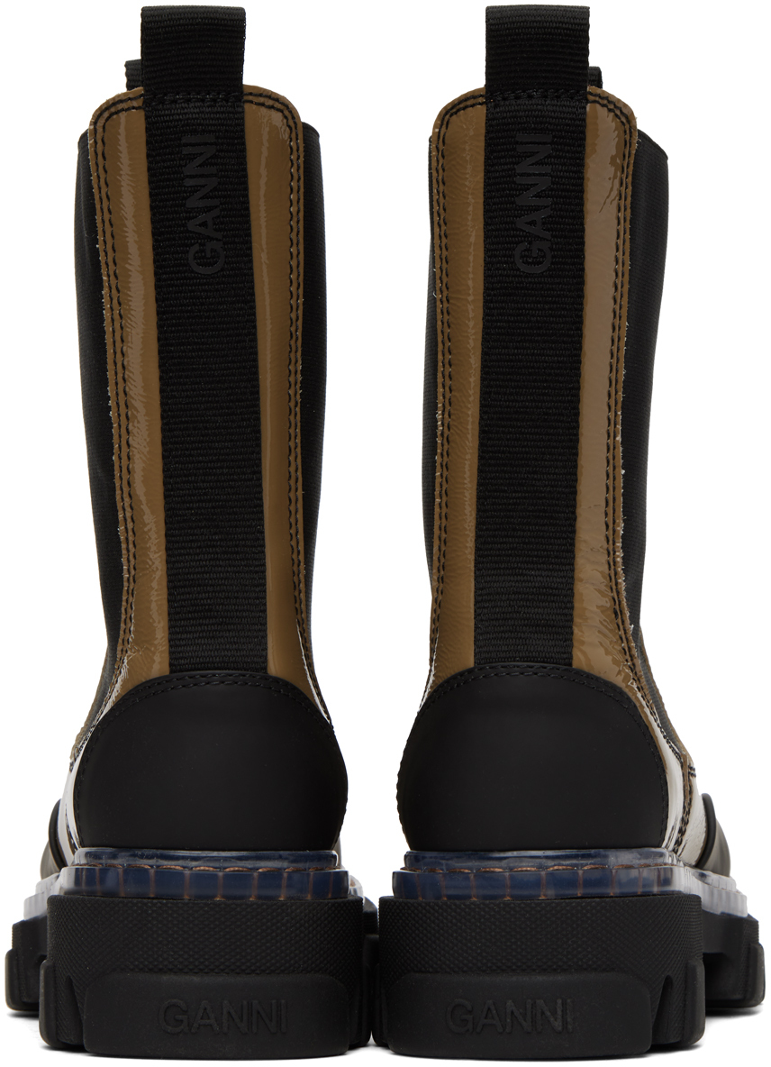 Ganni Taupe Cleated Chelsea Boots In 554 Petrified Oak