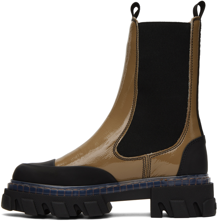 Ganni Taupe Cleated Chelsea Boots In 554 Petrified Oak