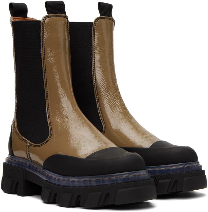 Ganni Taupe Cleated Chelsea Boots In 554 Petrified Oak