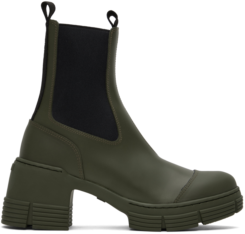Ganni Khaki City Boots In 861 Kalamata