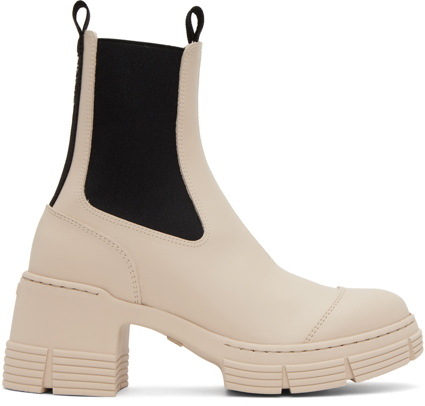 Ganni Off-white City Heeled Boots In 873 Oyster Gray