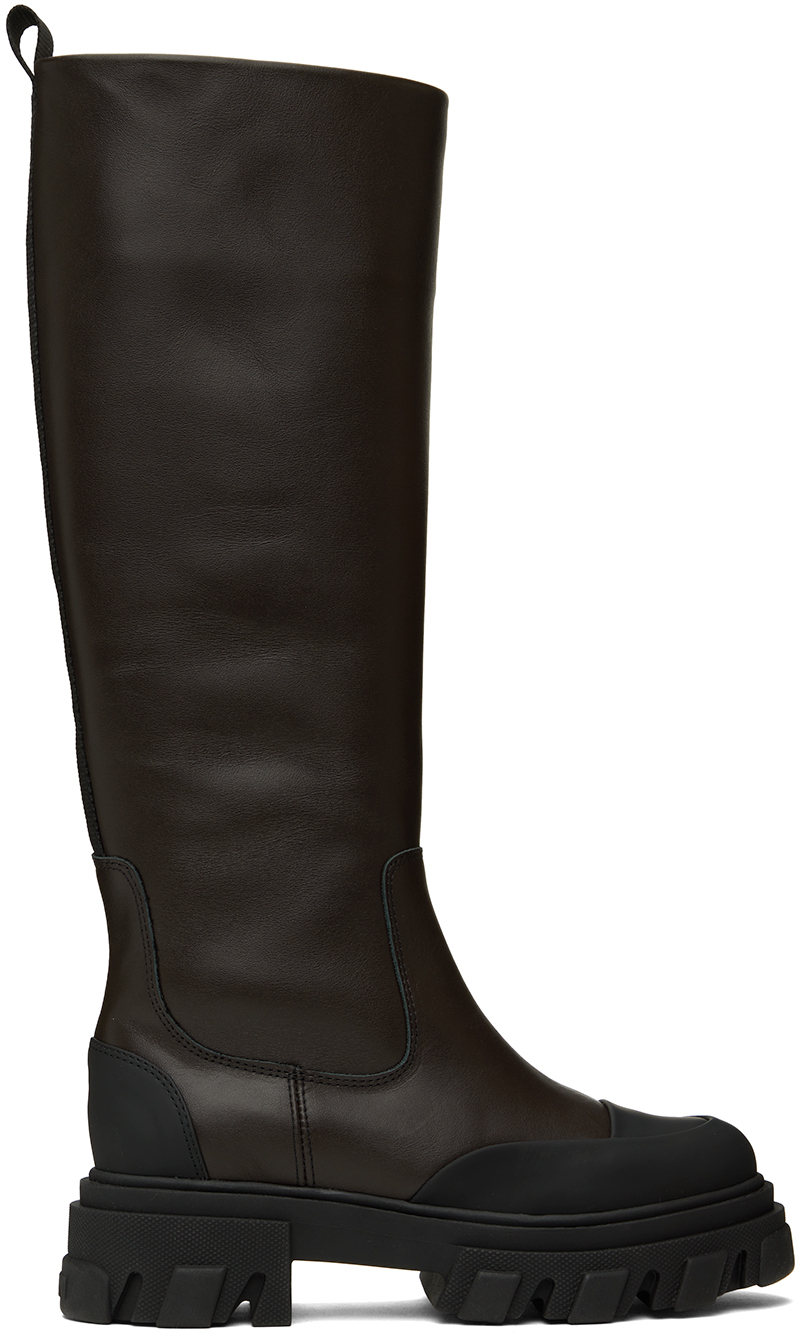 GANNI: Brown Cleated Tubular Tall Boots | SSENSE