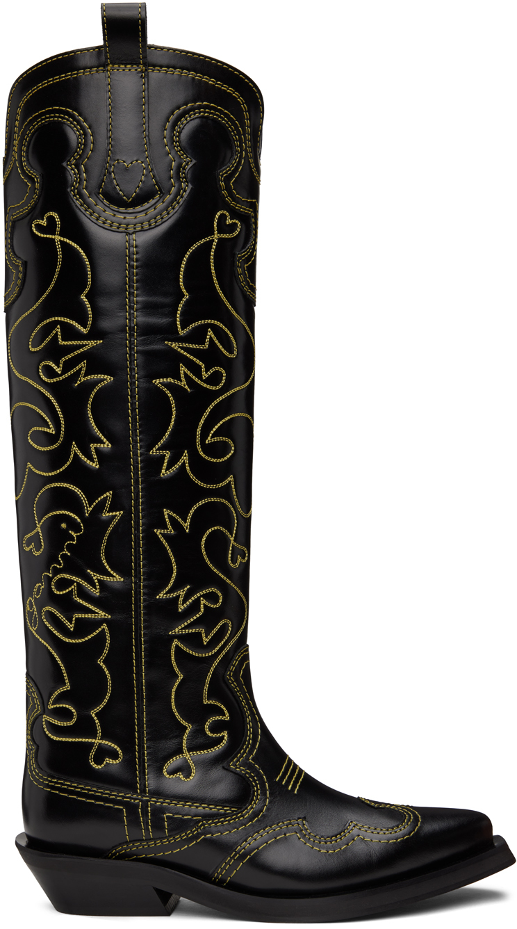 Black & Yellow Western Tall Boots