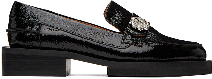 Ganni Black Jewel Loafers In 099 Black