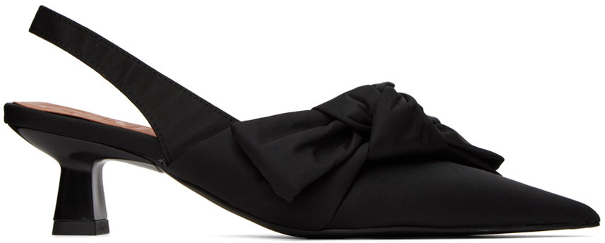 Ganni Women's Soft Bow Slingback Kitten Heel In Black | ModeSens