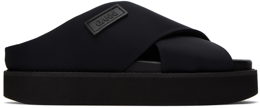 Shop Ganni Black Crossover Sandals In 099 Black