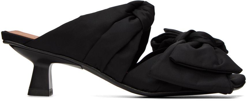Shop Ganni Black Soft Bow Heeled Sandals In 099 Black