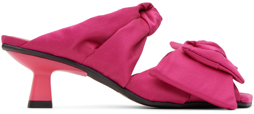 Ganni Pink Soft Bow Mules In 487 Love Potion