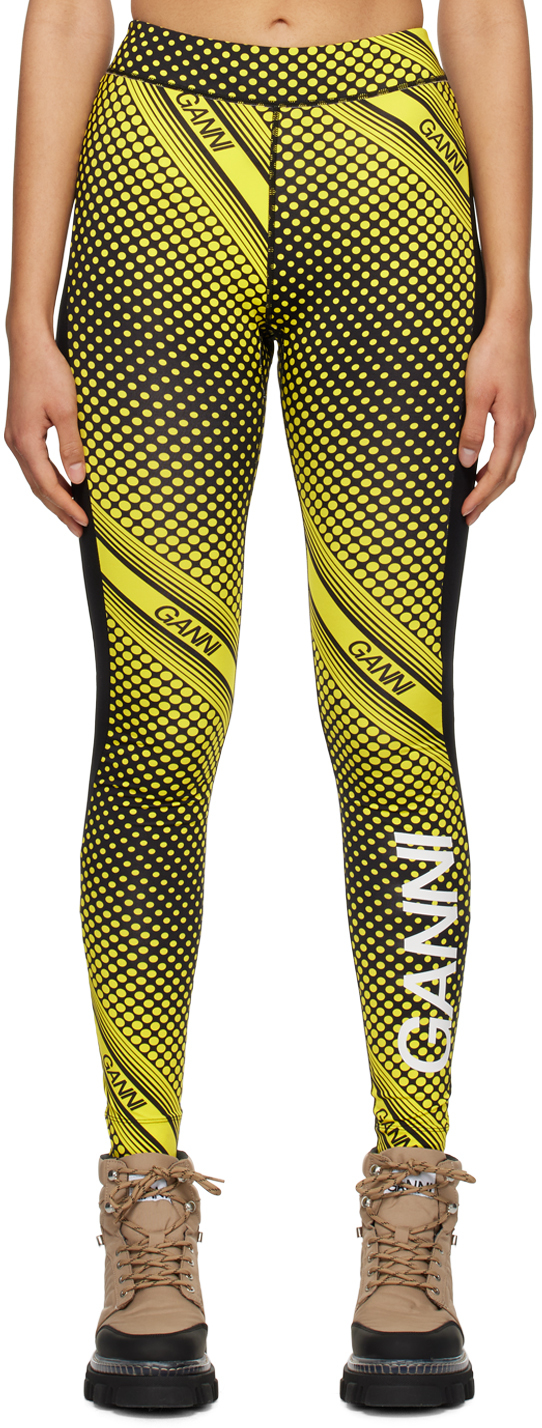 Ganni Printed Stretch Recycled Leggings In Blazing Yellow 358