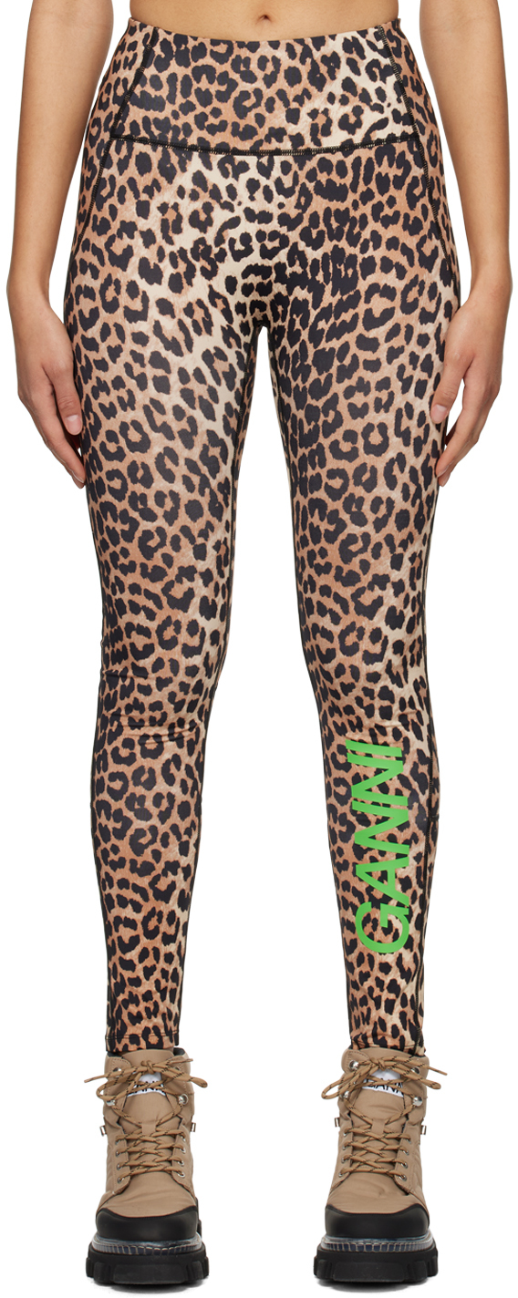 Shop Ganni Black & Beige Ultra High Waist Leggings In Leopard 943