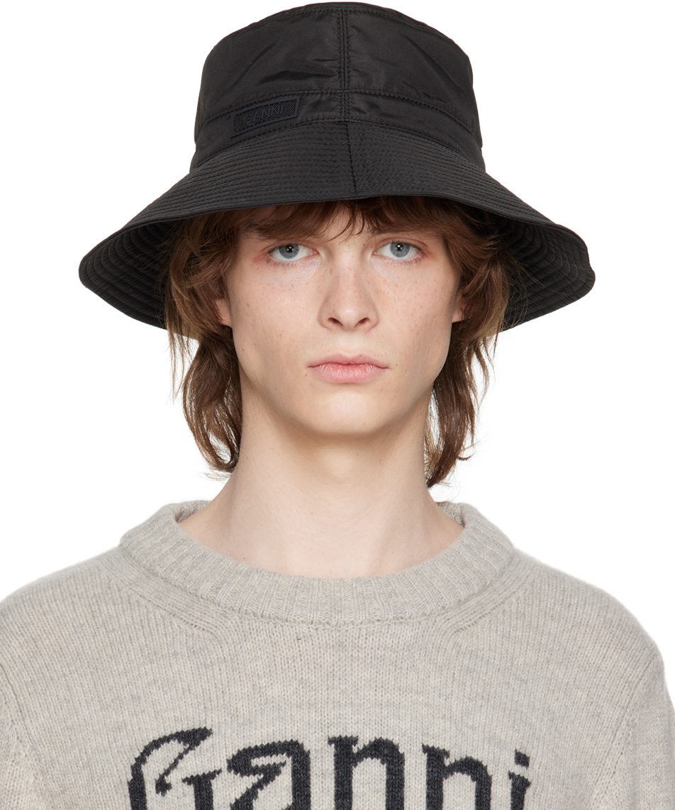 GANNI: Black Tech Bucket Hat | SSENSE