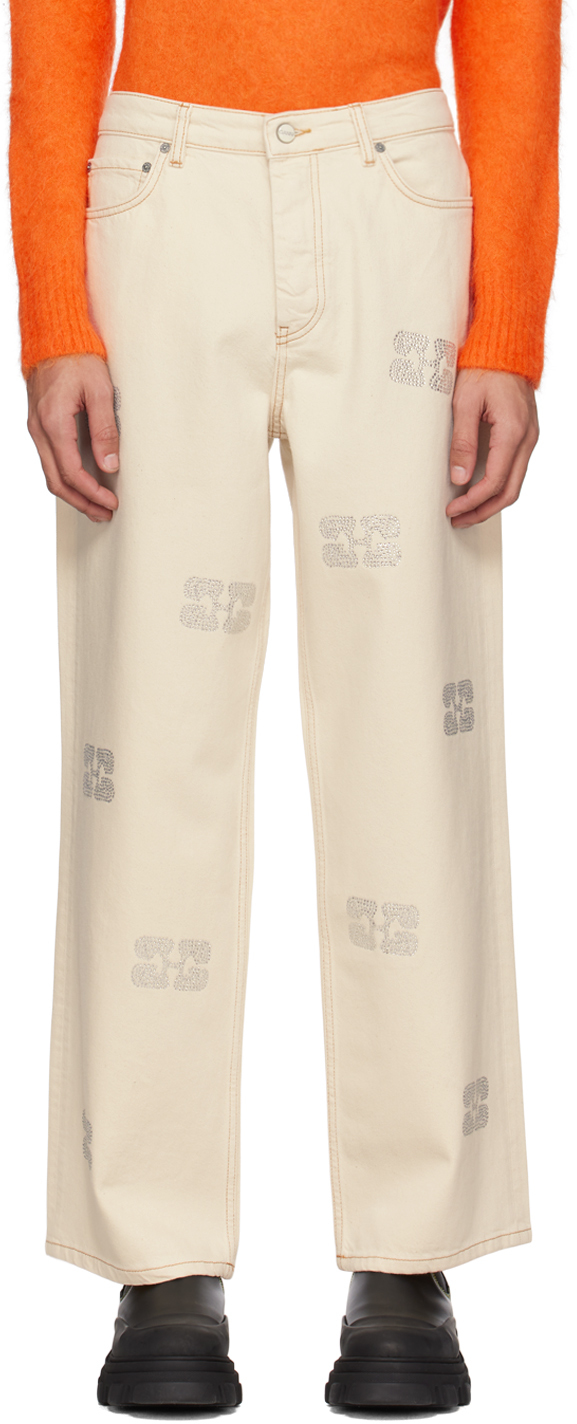 GANNI: Off-White Sparkle Izey Jeans | SSENSE Canada