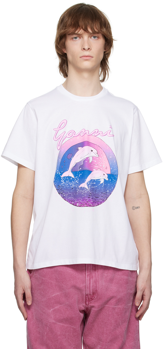 GANNI: White Dolphin T-Shirt