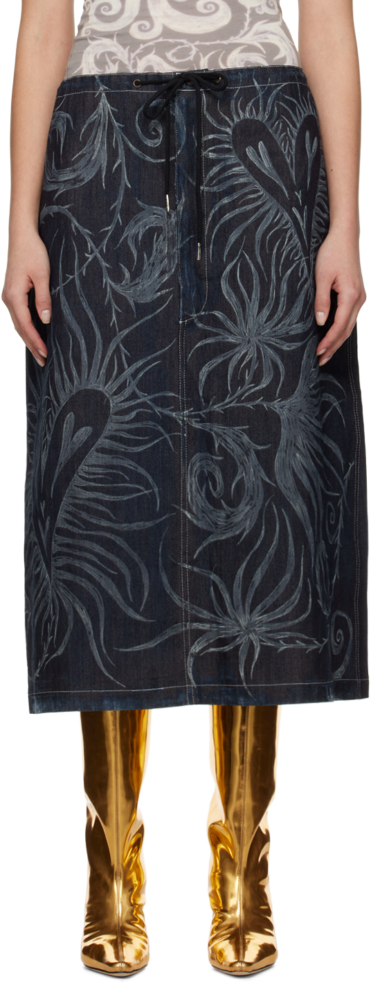 Anna Castellano SSENSE Exclusive Black Flowers Maxi Skirt