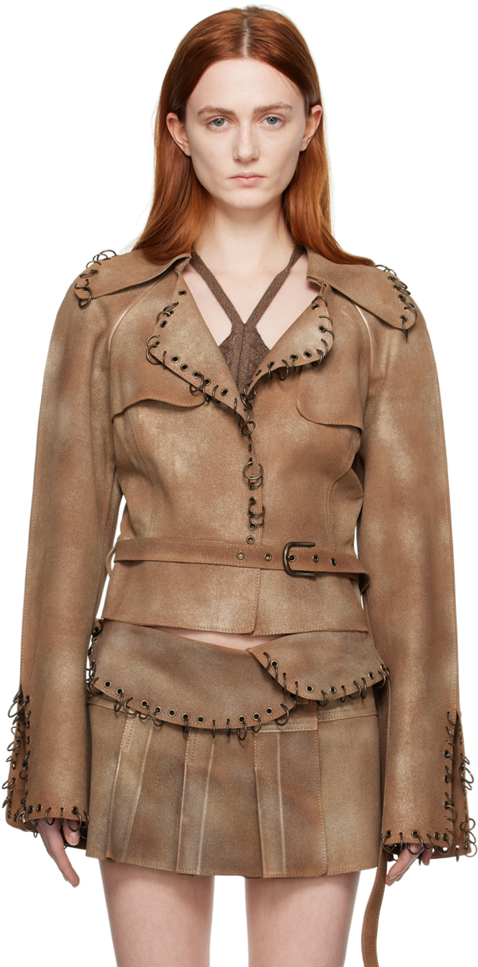 Knwls Helix Leather Jacket In Brown Bronze