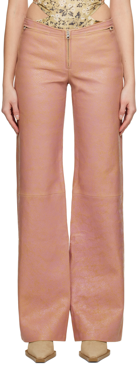 Knwls Ssense Exclusive Pink Stain Leather Pants In Bubblegum