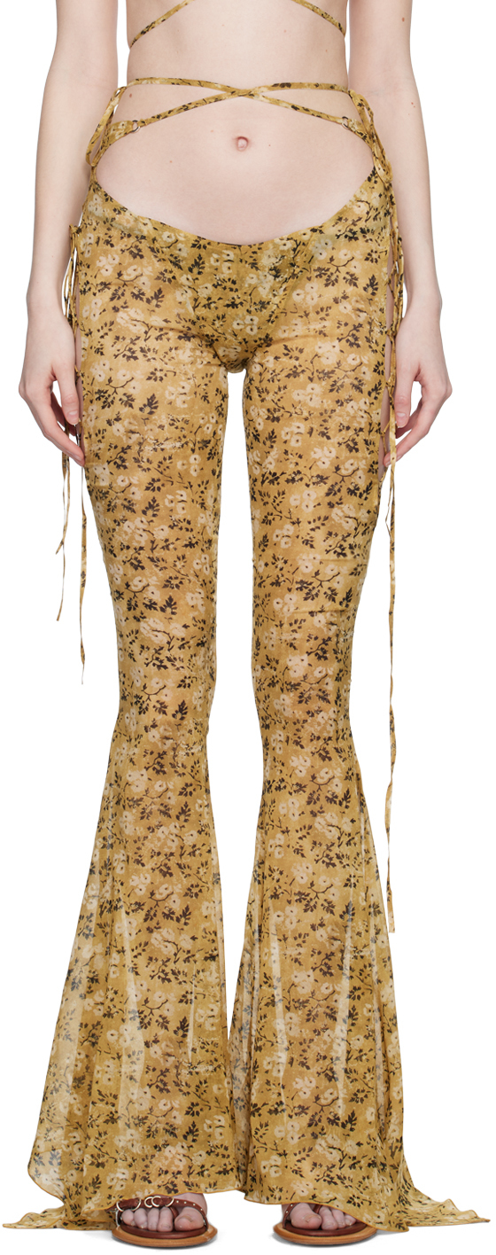 Shop Knwls Beige Glimmer Trousers In Wallpaper Floral