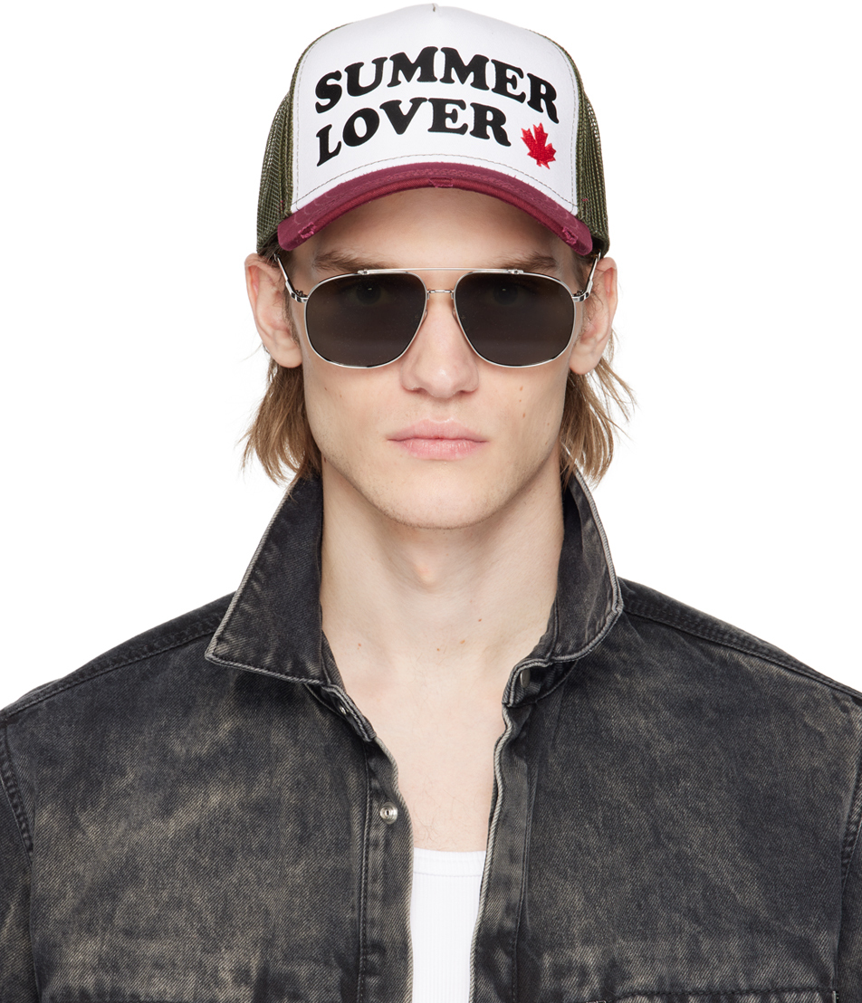 Dsquared2 Green Slogan Print Baseball Cap In Multicolor