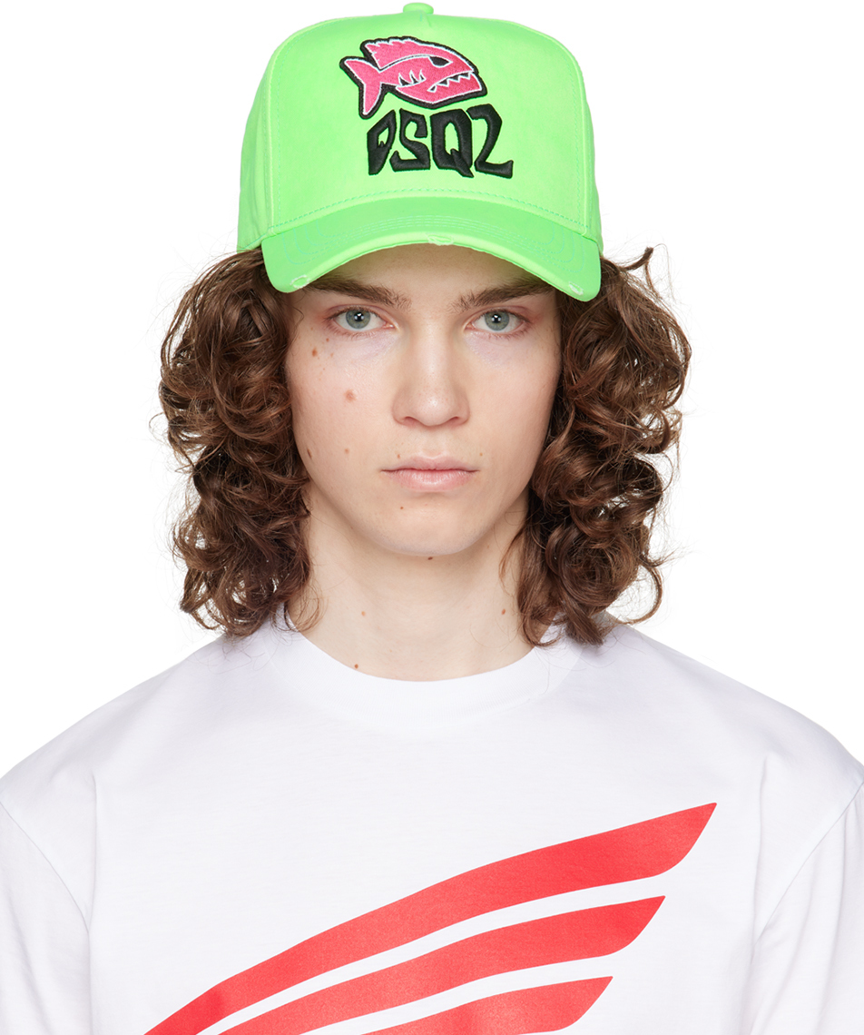 Dsquared2 Green Embroidered Cap In 8078 Bright Green
