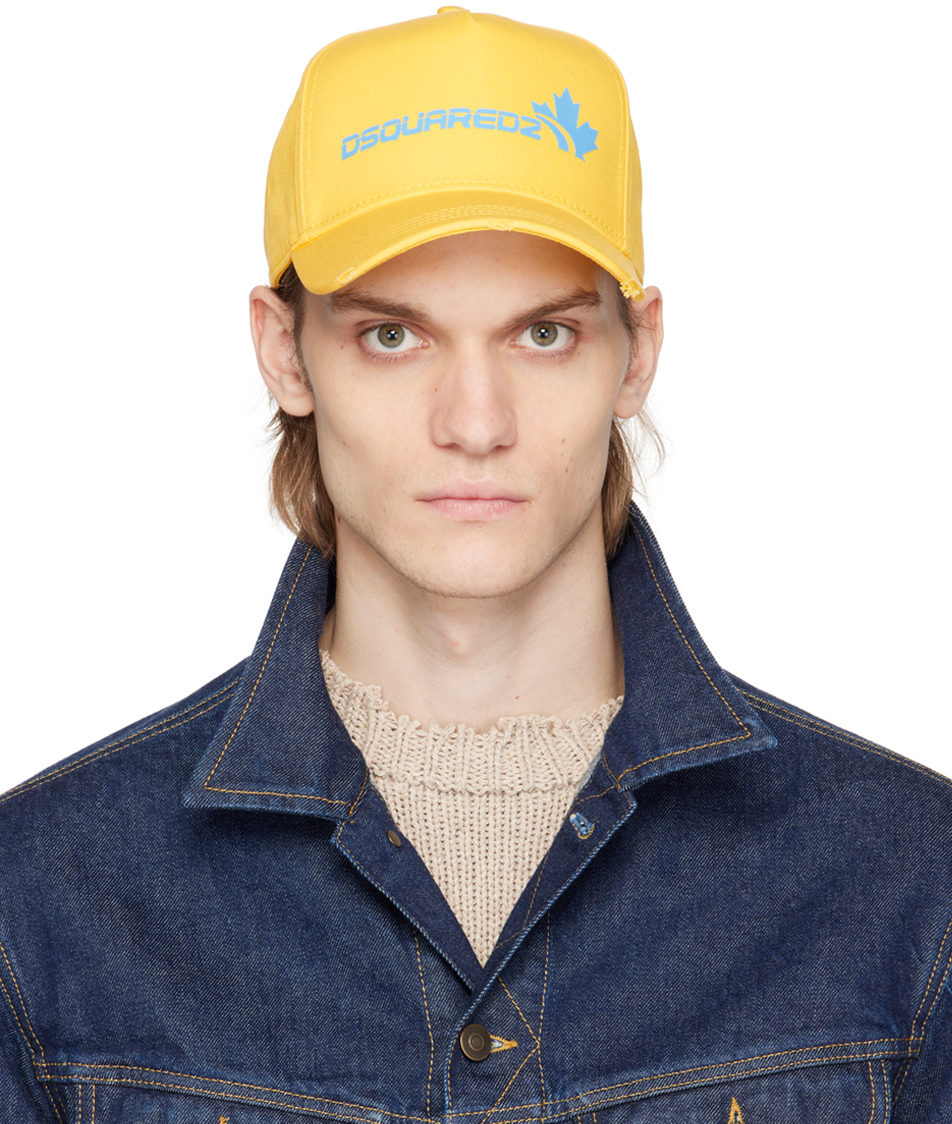 Shop Dsquared2 Yellow Leaf Baseball Cap In 7047 Yellow