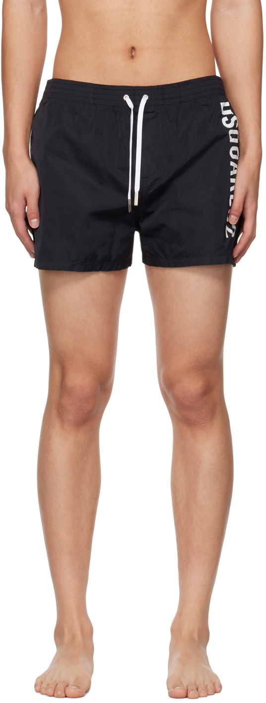 DSQUARED2 BLACK PRINTED SWIM SHORTS