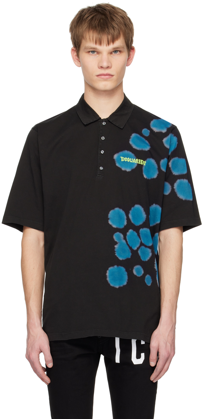 Dsquared2 Black Goth Tie & Dyed Skater Polo In 967a Black-blue