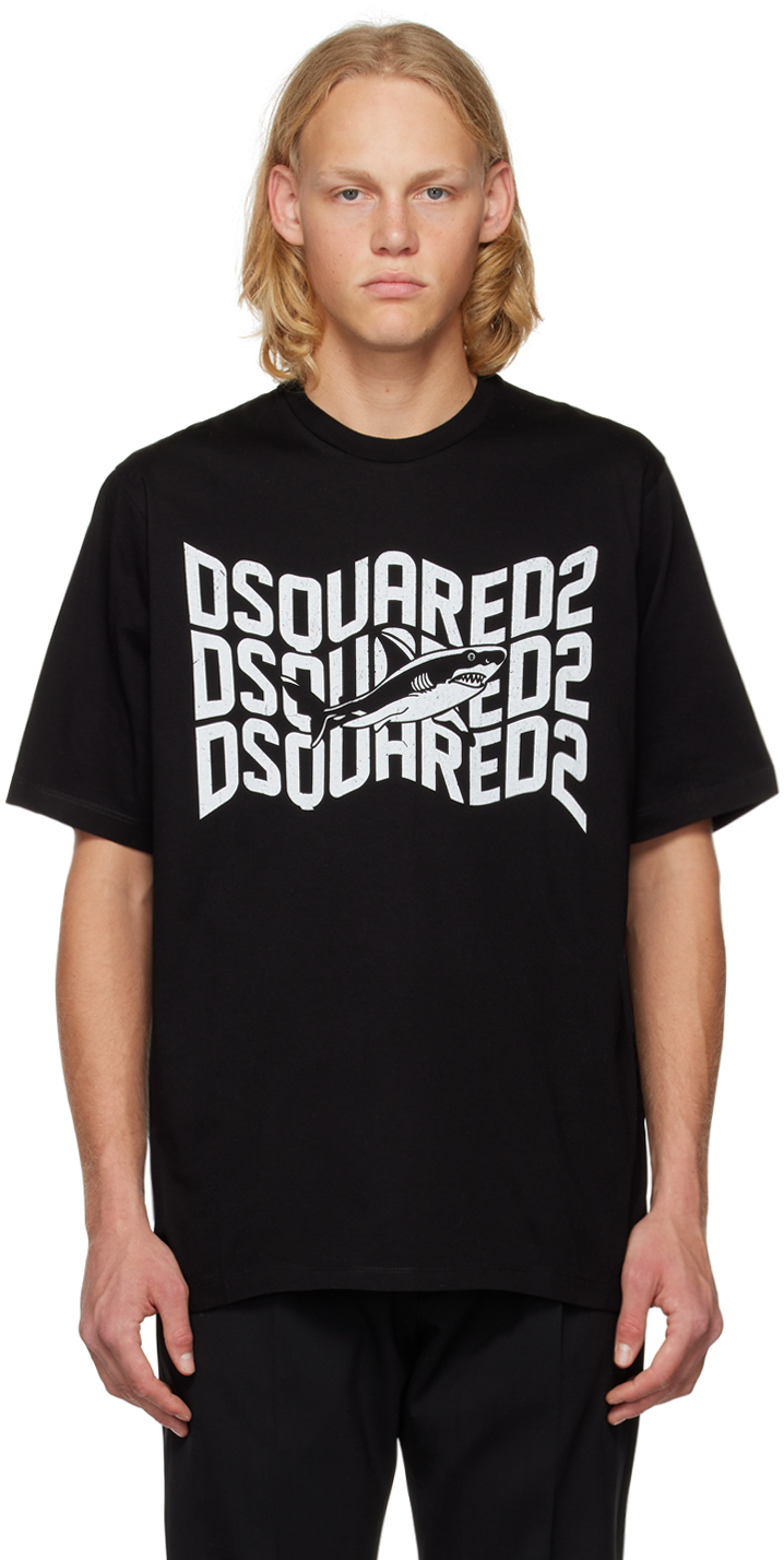 Shop Dsquared2 Black Shark Slouch T-shirt In 900 Black