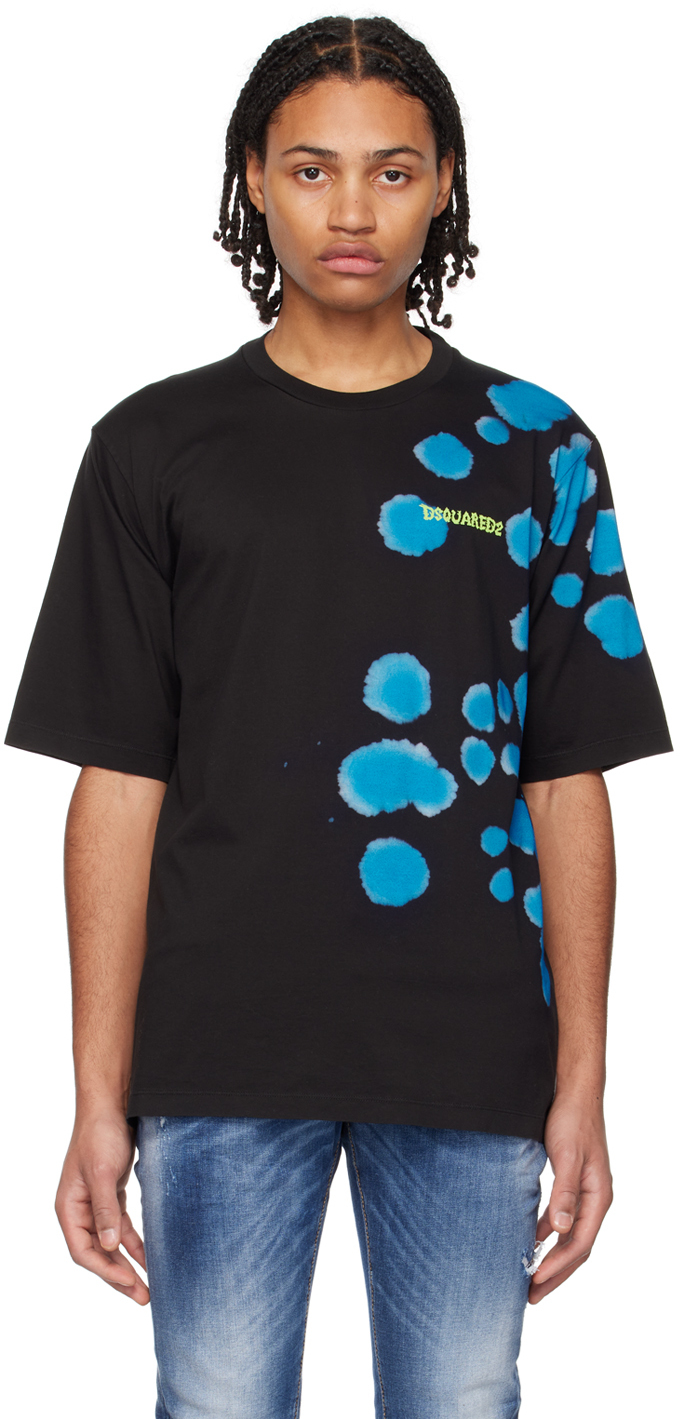 Shop Dsquared2 Black & Blue Goth Tie&dyed Skater T-shirt In 967a Black-blue