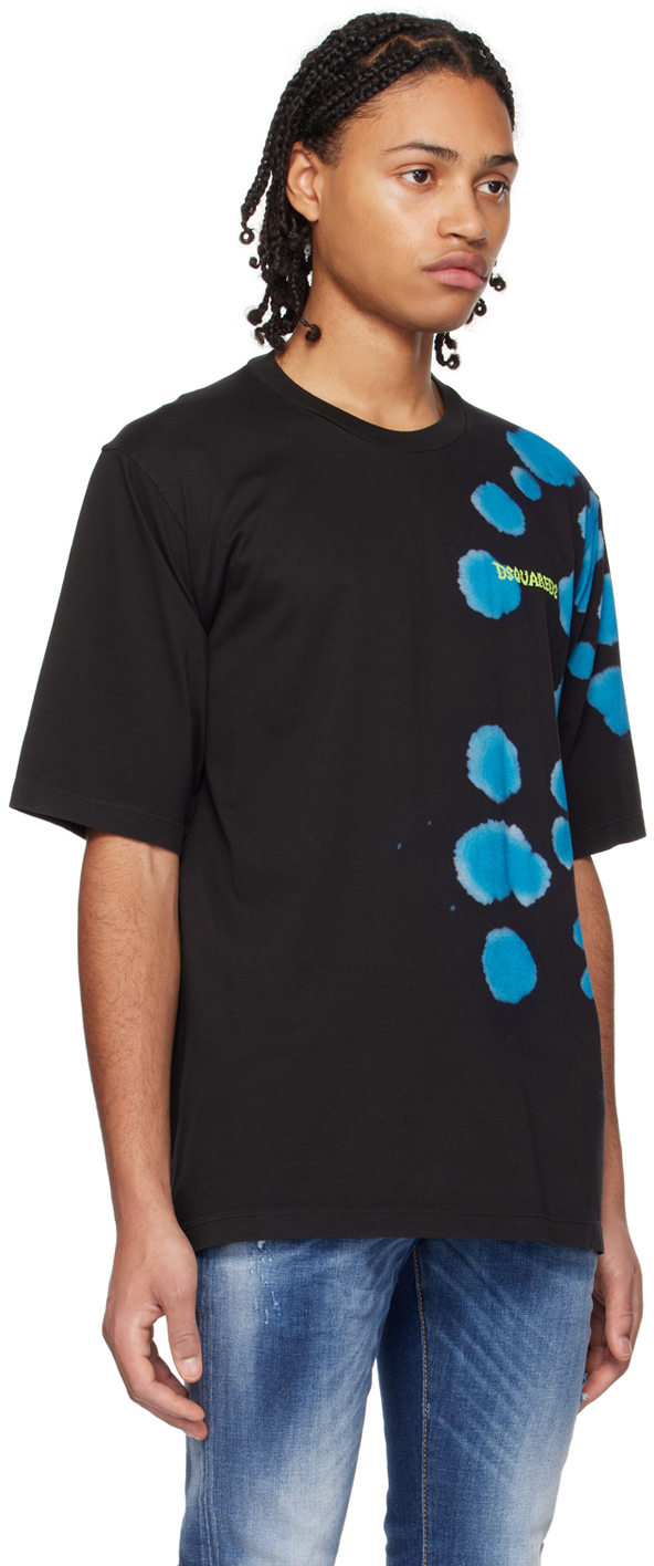 DSQUARED2 BLACK & BLUE GOTH TIE&DYED SKATER T-SHIRT