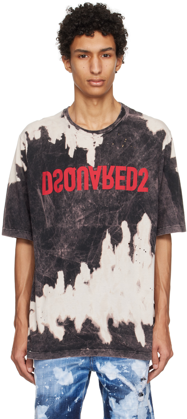 Dsquared2: Black & Off-White Tie-Dye T-Shirt | SSENSE