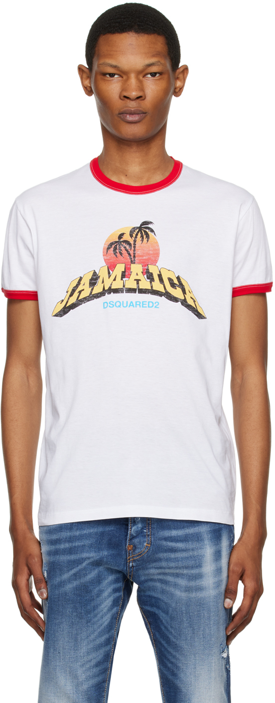 Shop Dsquared2 White Jamaican Dan T-shirt In 964x White/red