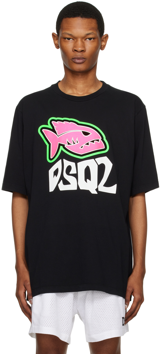 Dsquared2 Black Fish Skater T-shirt In 900 Black