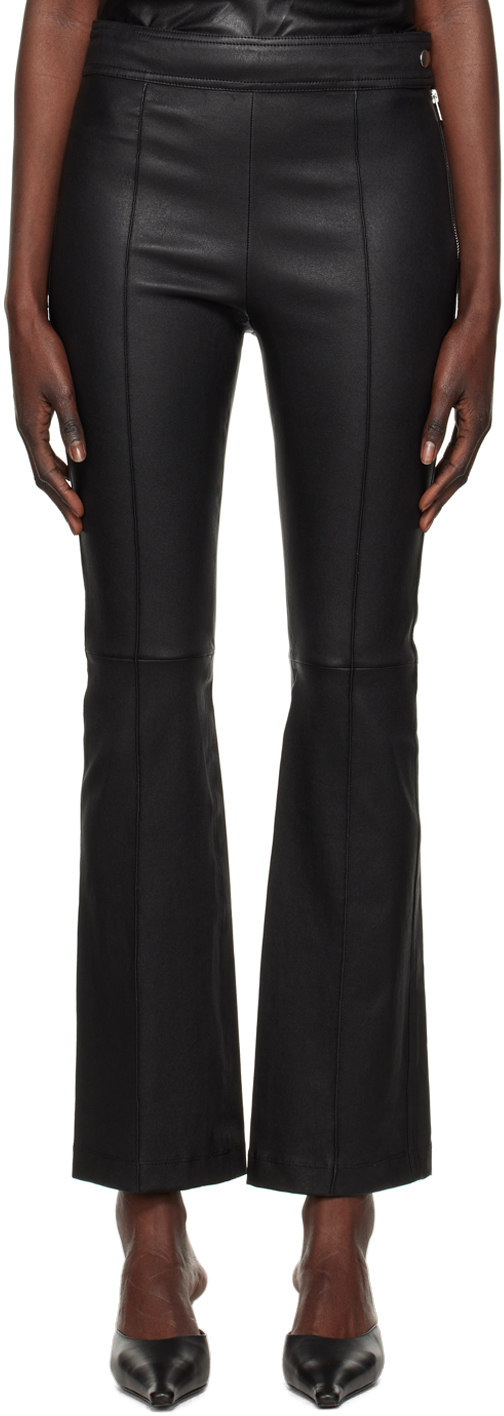 Black Cropped Flare Leather Pants
