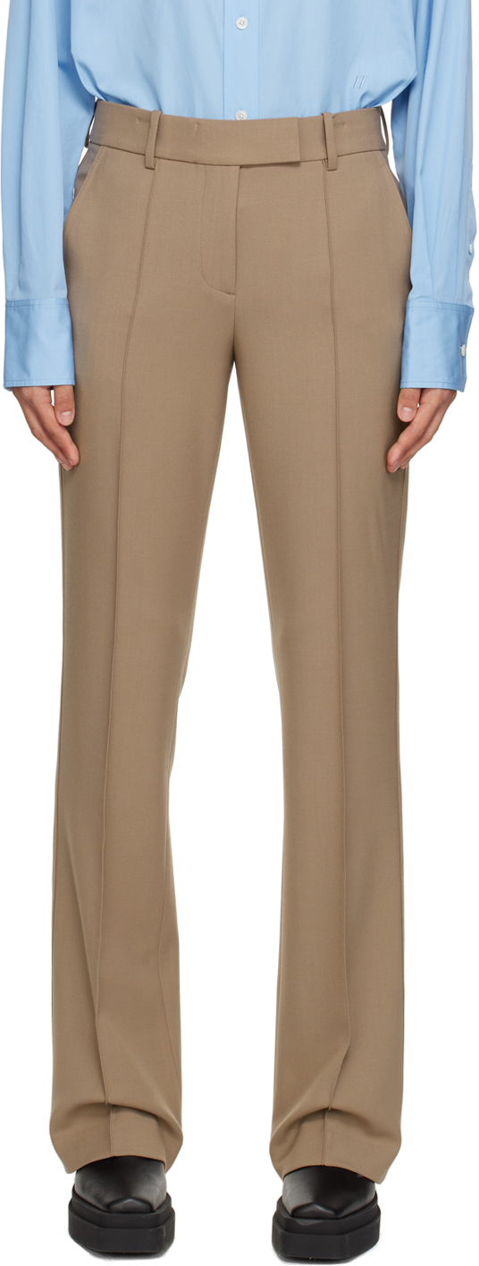 Taupe Pinched Seam Trousers by Helmut Lang on Sale