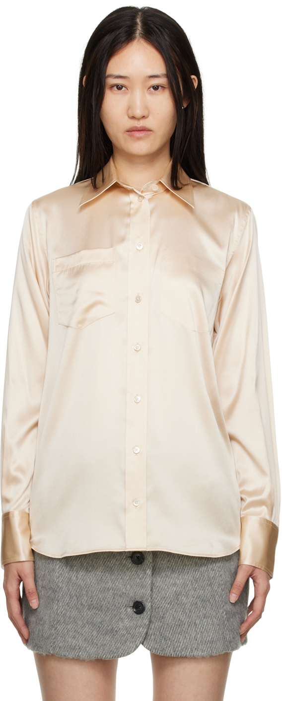 Helmut Lang Silk Button-front Shirt In Brown