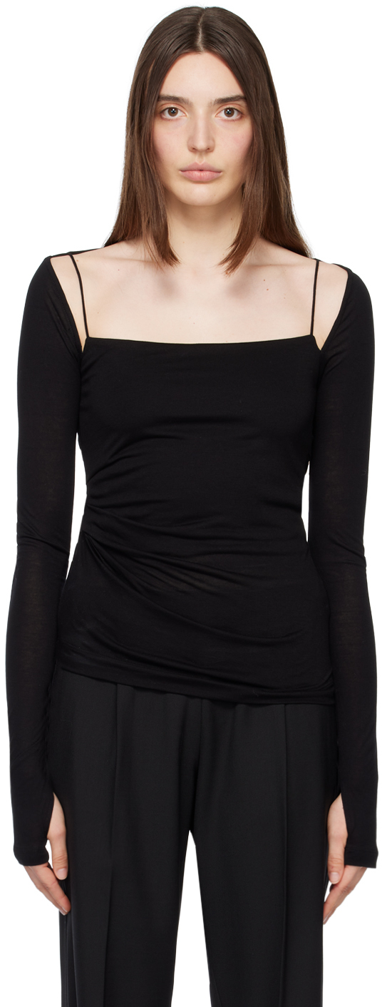 Black Scala Long Sleeve T-Shirt by Helmut Lang on Sale
