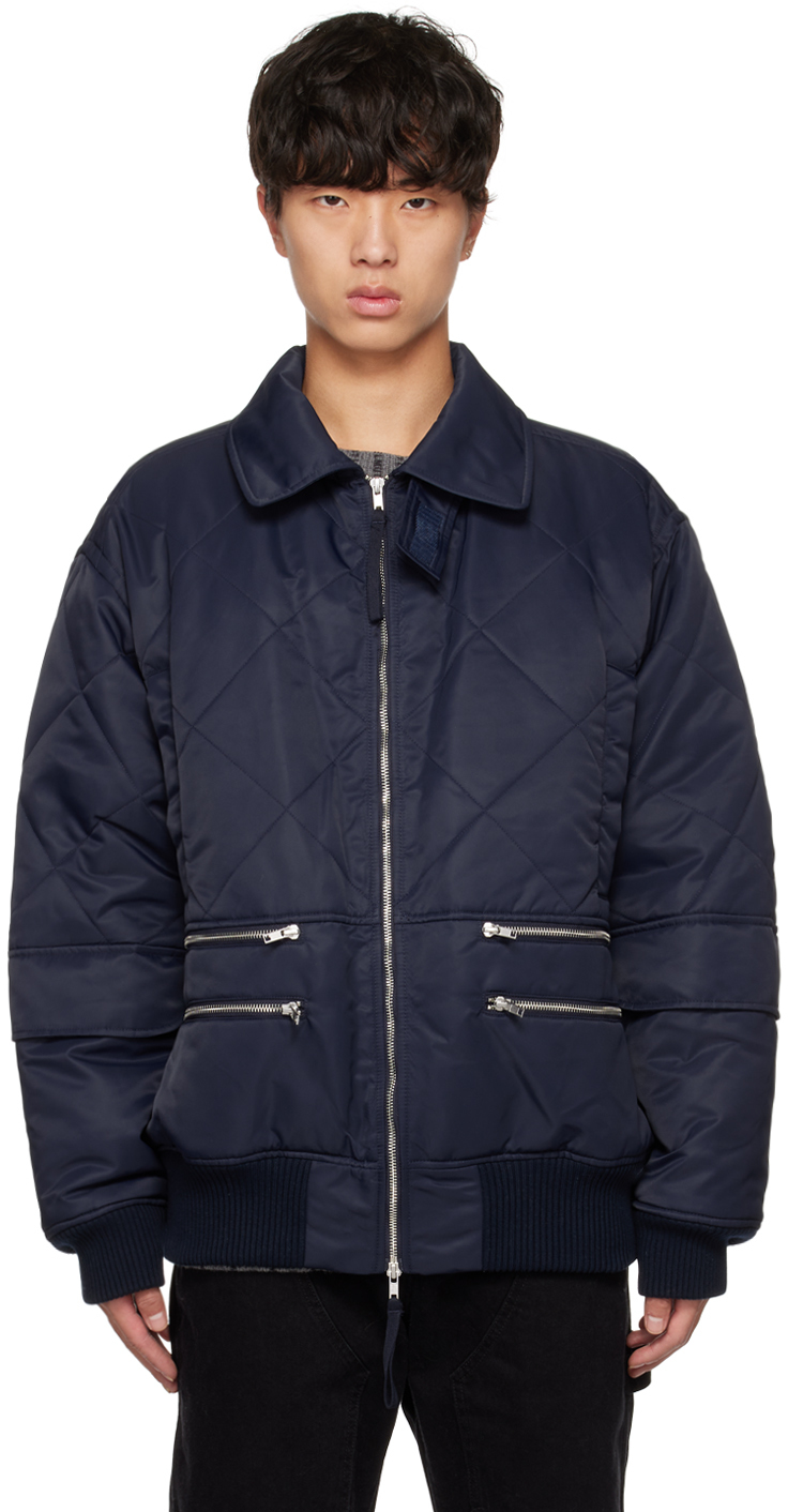 Helmut Lang: Navy Quilted Jacket | SSENSE
