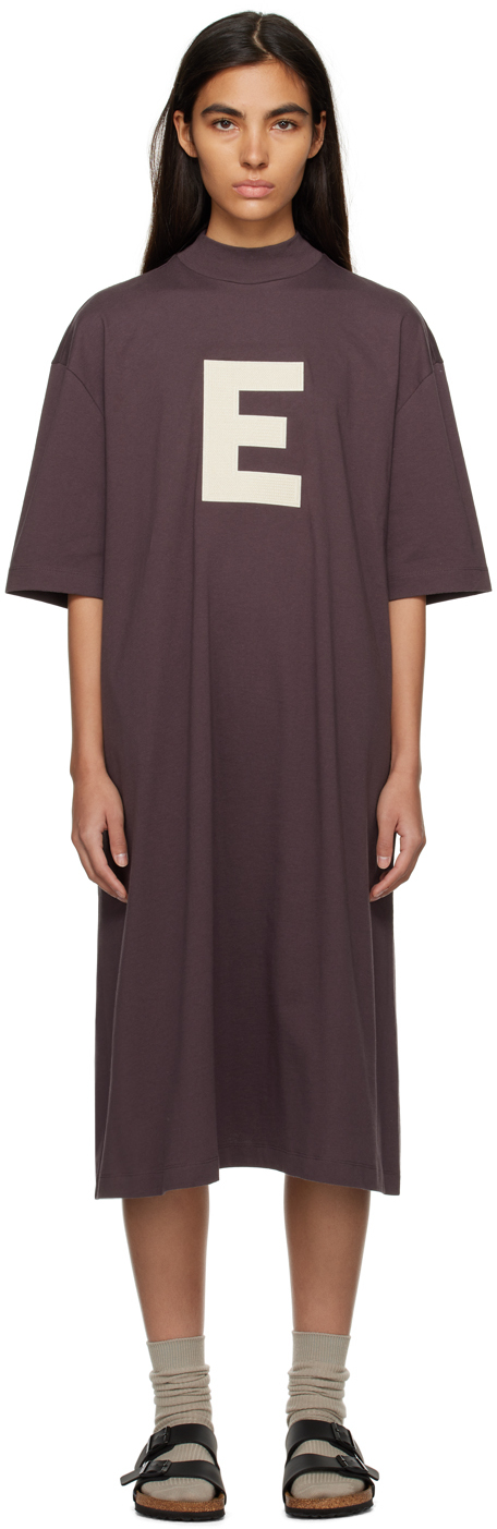 Essentials Purple Short Sleeve Midi Dress In Brown